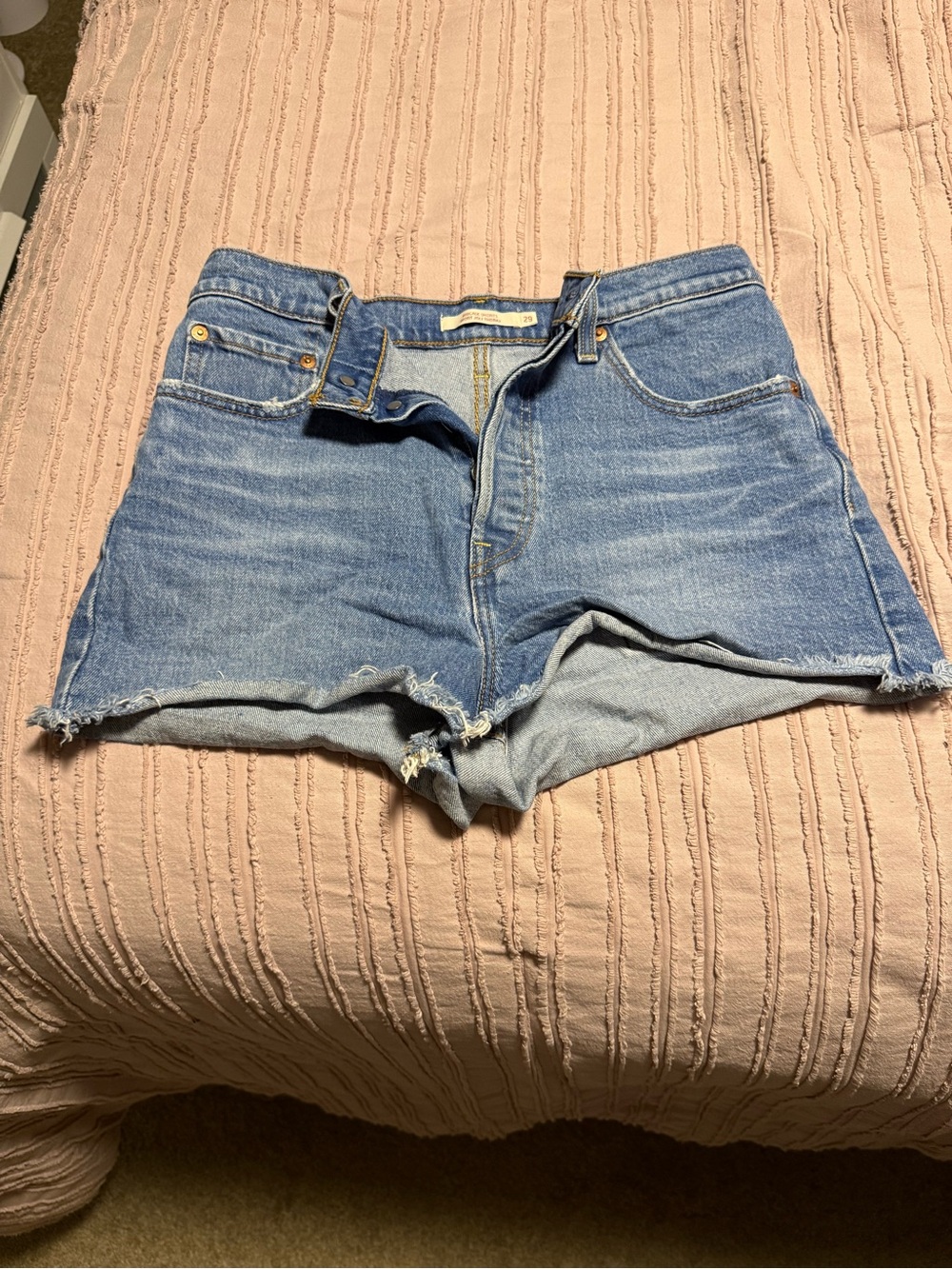 Levi's Light Blue Frayed Hem Denim Shorts